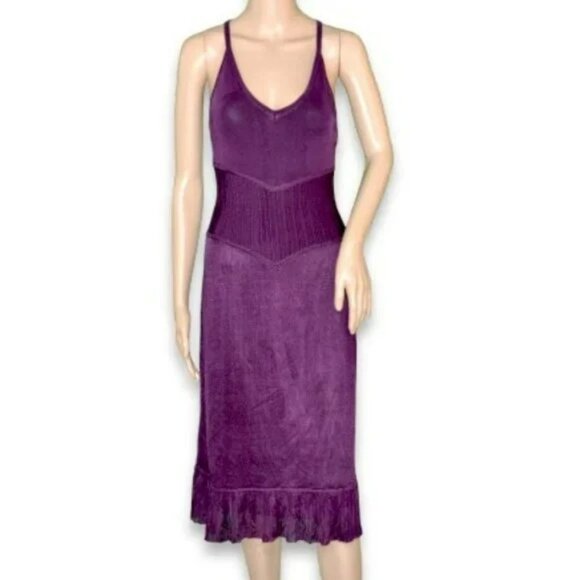 Rare Tufi Duek Designer Luxury Amethyst Purple Knit Fitted Sheath Dress XS 0 2